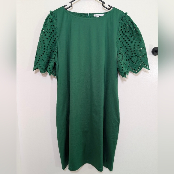 Chico’s Kelly Green Eyelet Lace Sheath Dress | Quiet Luxury Business Size 16 - Picture 2 of 8